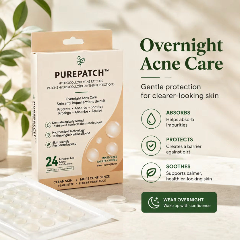 PUREPATCH™ – Patchs Anti-Acné Hydrocolloïdes | 24 Patchs Nuit