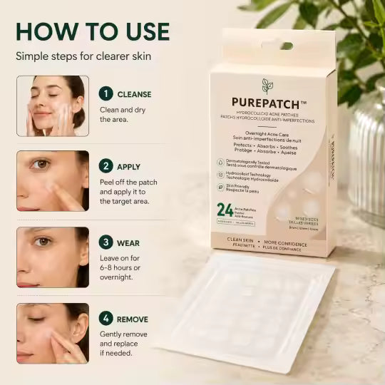 PUREPATCH™ – Patchs Anti-Acné Hydrocolloïdes | 24 Patchs Nuit